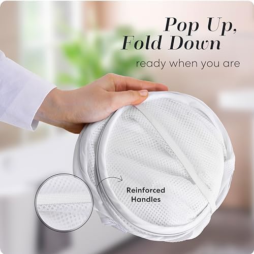 Handy Laundry Collapsible Laundry Basket, 2-Compartment Mesh Hamper – Foldable, Space-Saving, Lightweight & Durable with Handles for Dorm, Travel, Laundry Room, Apartment – White - Image 3