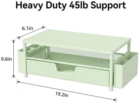 ECOLOVI Desk Organizer and Accessories, 2-Tier Computer Monitor Stand Rise with Storage Drawer & 2 Pen Holders, Laptop & Printer Stand for Desktop, Workspace Organizers for Office Supplies (Sage Green) - Image 2