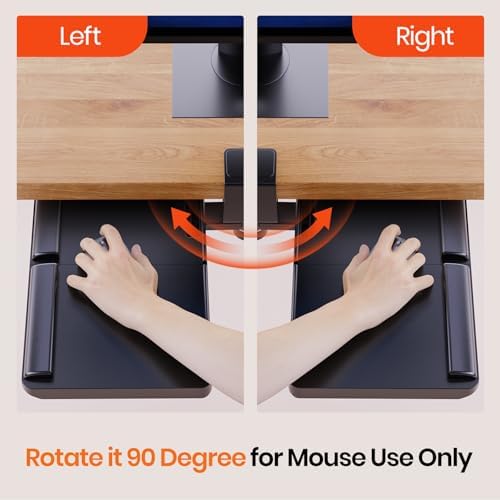 Klearlook Keyboard Tray Under Desk with 360° Rotation, Ergonomic Computer Keyboard & Mouse Tray 25"W×11.02"D Sit Stand Desk Keyboard Holder w/Wrist Rest & Storage Drawer (Height is not Adjustable) - Image 5