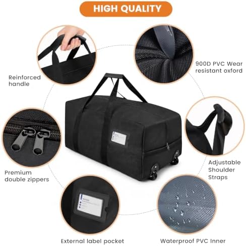 2 Pack Heavy Duty Moving Bags with Wheels, 92L Large Duffle Bag for Travel - Image 5