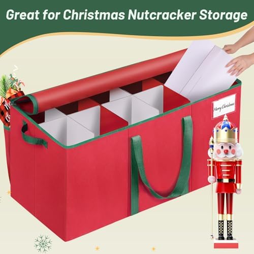 EverMerry Nutcracker and Figurine Collectibles Storage Box， Large Ornament Storage Organizer Stores Up to 12 Holiday Figurines-Carolers, Santa Figure, or Nut Cracker Ornaments (Red/15 Inches) - Image 5