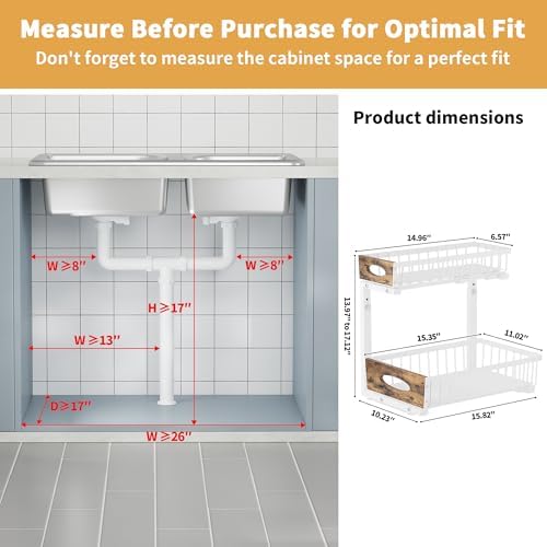 2 Pack Metal Under Sink Organizer with Sliding Drawer, White - Image 7