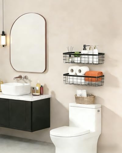 2 PCS Slim Hanging Wire Wall Basket for Bathroom, No Drill, Black - Image 5