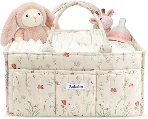 Quilted Floral Diaper Caddy Organizer, Nursery Storage Basket with Dividers by Unknown