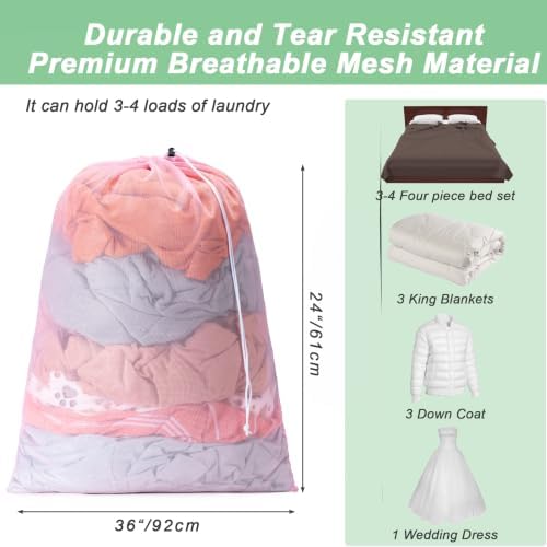 1 Pack Mesh Travel Laundry Bag 24" x 36"Extra Large Dirty Clothes Organizer - Image 2