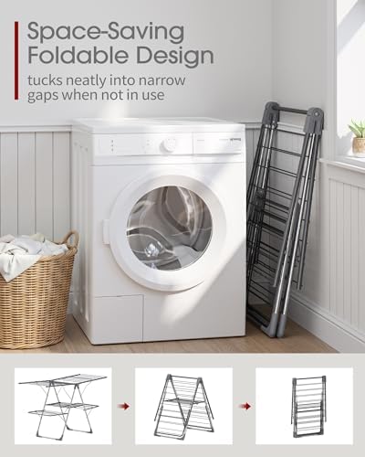 Sakugi Clothes Drying Rack, Foldable 2-Level with 55.5" Adjustable Wings - Image 3