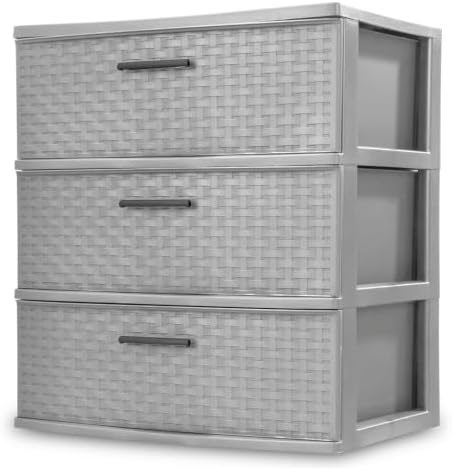 Sterilite Wide 3 Drawer Storage Tower, Weave Pattern, Cement by Sterilite