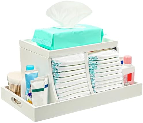 Three colors Diaper Organizer, Wooden Diaper Caddy Organizer, Changing Table Organizer, Diaper Storage Organizer, Nursery Baby Organization (White) by THREECOLORS