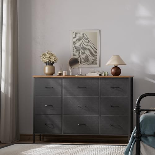 VASICAR Wide TV Stand for Bedroom, Black Dresser with 9 Deep Drawers - Image 6