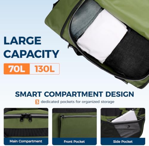 uarition 70L Foldable Rolling Duffle Bag with Wheels - Image 3