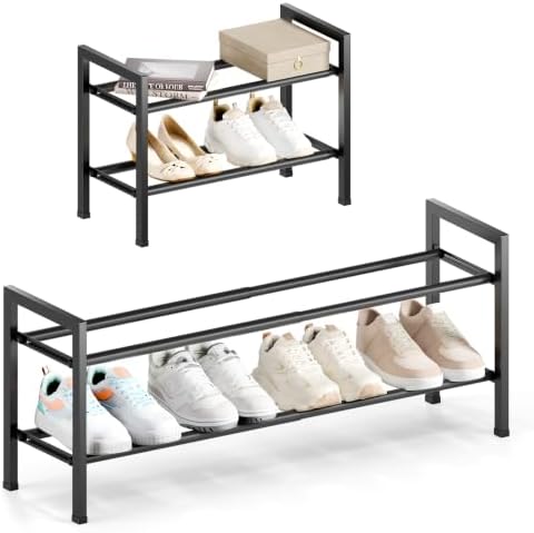 Bumusty 2 Tier Expandable Shoe Rack for Closet, Black by BUMUSTY