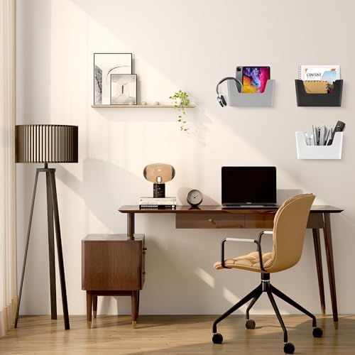 JOMOLA No Drilling File Holder 3 Pack Mail Organizer Wall Mount File Organizer Holder Office Wall Hanging Files Magazines Organizer Plastic Door Mount Wall Pocket with Adhesive Pad, White Color - Image 6