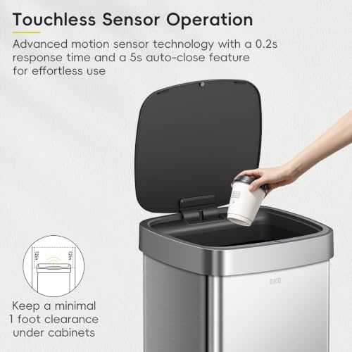 EKO EcoSmart Tall and Large Kitchen Trash Can or Recycling Bin, 80L/21.1G High Capacity, Touchless Soft Square Motion Sensor Garbage Can, Brushed Stainless Steel - Image 5
