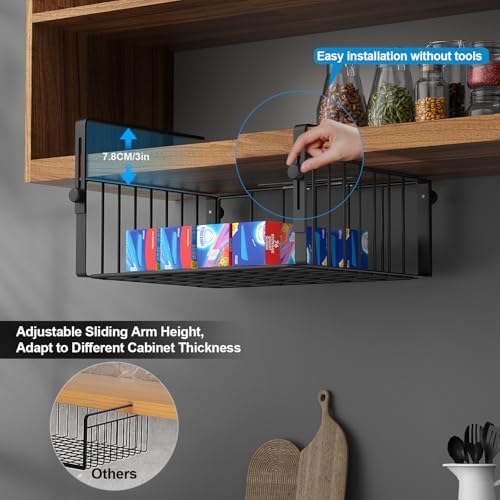 AmonHouseware 2Pack Under Shelf Storage Basket Organizer, Black - Image 2