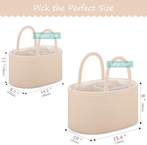 COMSE Large Cotton Rope Baby Diaper Caddy Organizer with Handles, Beige - Image 5