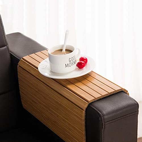 GEHE Sofa Arm Tray Table - Flexible/Foldable Couch Arm Table Perfect for Drink & Snacks Great Armrest Tray (16.5" L x 13.25" W x 0.35" H, Natural Bamboo) by GEHE