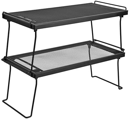 IBERG Stackable Cabinet Shelf Organizer, Set of 2 Metal Shelves (Black) by IBERG