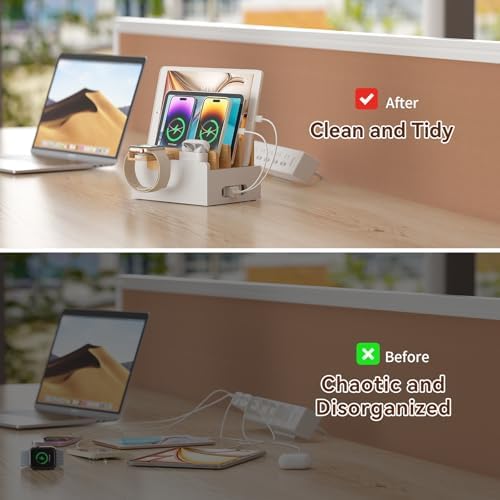 Pezin & Hulin Bamboo Charging Station with USB Charger&Cables-Natural+White - Image 4
