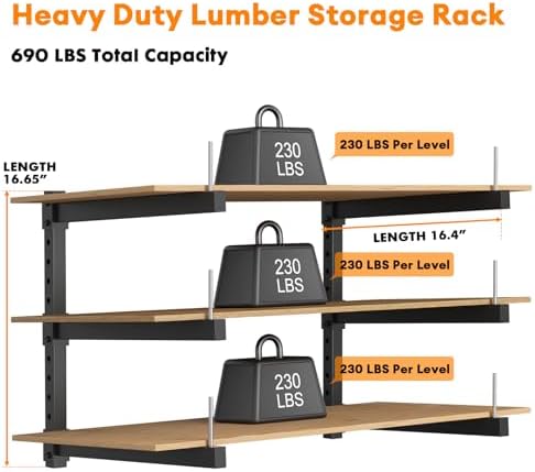 Lumber Storage Rack Wall Mount - Wood Storage Racks Heavy Duty Metal Shelf Wall Mount Wood Organizer Racks for Shed, Workshop, Garage, Basement, Wall Storage Racks - Indoor & Outdoor Use - Image 4