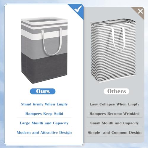 BlissTotes 3-Pack Laundry Basket, Collapsible Laundry Hamper, Grey, 88L - Image 3