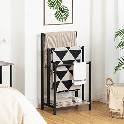 HOOBRO Free Standing Towel Rack, 3 Tier Blanket Rack, Blanket Holder for Bathroom, 16.9" L x 11" W x 31.9" H, Industrial Metal Drying and Display Rack with Shelf, Greige and Black BG03LB01 - Image 4
