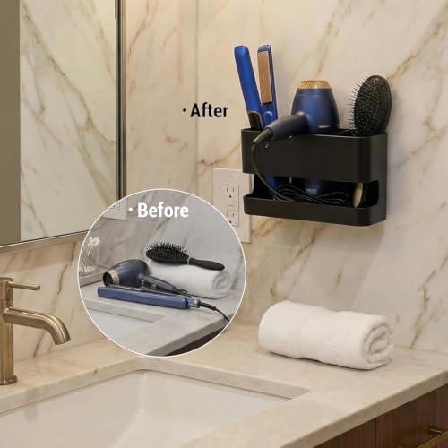 MyGift Wall Mount Salon Hair Tool Organizer with 3 Slots, Black Metal - Image 4