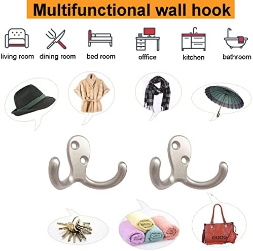 10pcs Coat Hooks Hardware, Wall Hooks Heavy Duty Hooks for Hanging Coats Double No Rust Hook Wall Mounted for Key, Towel, Bags, Cup, Hat (Silvery) - Image 7