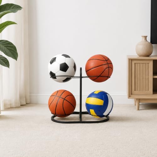 New Ball Storage Rack,Cube Ball Storage Holder，Basketball Football Holder Carbon Steel Heavy Duty Basketball Stand Painted Nail-Free Multi-Purpose Vertical Ball Rack (Double 2 layer) - Image 7
