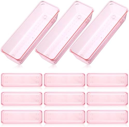 Maitys 12 Pcs Plastic Drawer Organizers, Silverware Tray, 9 x 3 x 2", Pink by Maitys
