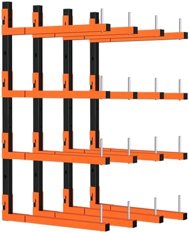 4 Pack Lumber Storage Rack, Wall Mount Removable & Adjustable Lumber Rack with 8-Level Holds Up 1040 Lbs, Heavy Duty Metal Garage Wood Rack for Workshop, Basement, Indoor and Outdoor by Unknown