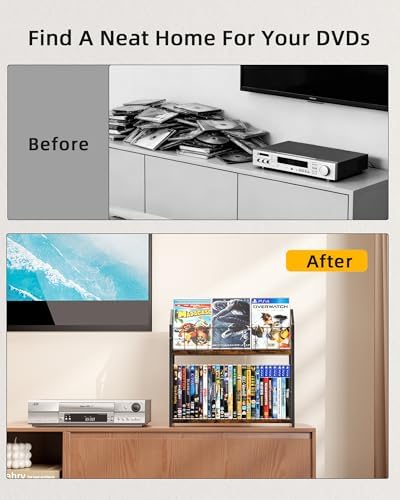 2-Tier DVD Storage Rack, DVD Rack & Video Game Storage for Media Room-Brown - Image 2