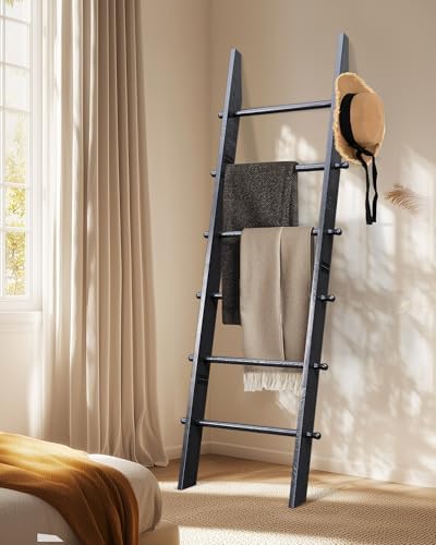 TEAKMAMA 6-Tier 5.4ft Blanket Ladder with Hanging Knobs Black - Image 2