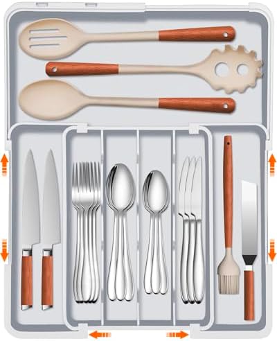 Spaclear Adjustable Silverware Drawer Organizer, Utensil Tray for Kitchen by Spaclear