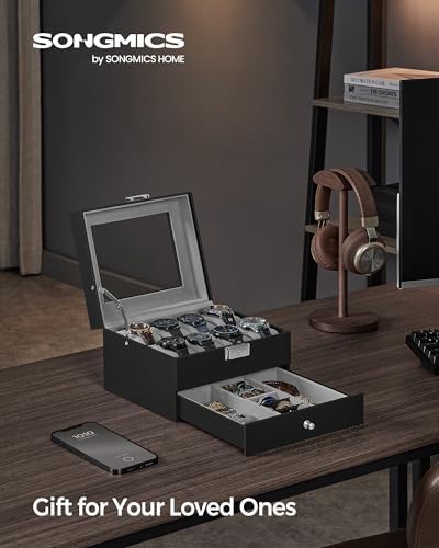 SONGMICS 8-Slot Watch Box, Lockable with Glass Lid, 2 Layers Watch Case - Image 2