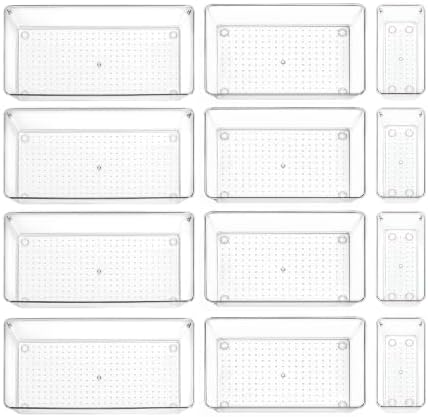12 Pack Large Clear Drawer Organizer Trays, 3 Sizes, Non-Slip by CHOWAY