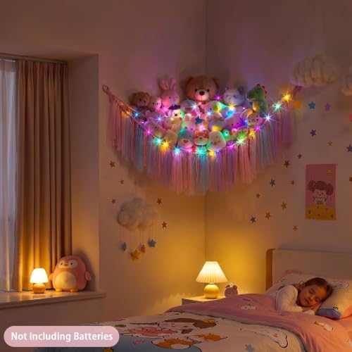 FIOBEE Stuffed Animals Net LED Light Toy Hammock for Kids Bedroom Storage - Image 4