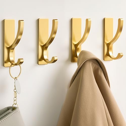 pickpiff Adhesive Wall Hooks for Coat/Towel, Hold 13LB, Gold 10 Pack - Image 2