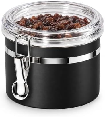 Oggi Stainless Steel Kitchen Canister 26 fl oz, Black - Airtight Clamp Lid, Clear See-Thru Top - Ideal for Kitchen Storage, Food Storage, Pantry Storage. Size 5" x 3.5". by Unknown