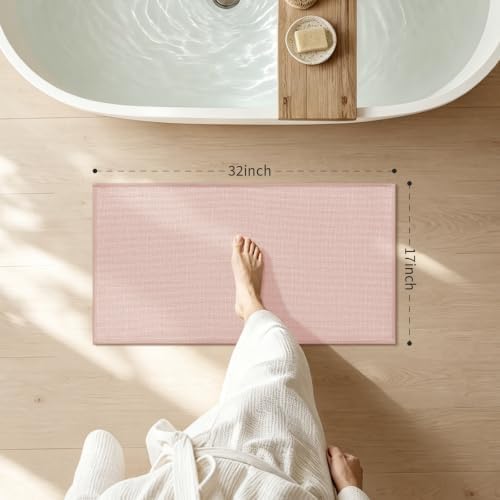 chakme Bathroom Rugs Mat 32x17, Ultra Thin Non Slip Bath Mat Quick Dry Absorbent Bath Mat for Bathroom Floor, (Pink, 32"x17") - Image 2