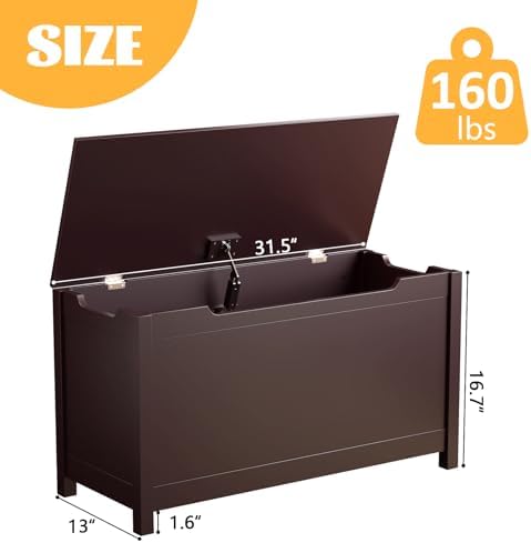 Kids Toy Box Chest, Large Wooden Storage Trunk Bench with Safety Hinged Lid for Ages 3+, Dark Brown - Image 2