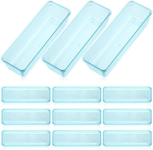 Maitys 12 Pcs Plastic Drawer Organizers, Silverware Tray, 9 x 3 x 2", Blue by Maitys