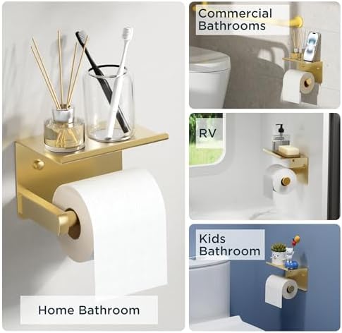 FORIOUS Toilet Paper Holder with Shelf, Adhesive or Screw, Commercial - Image 7