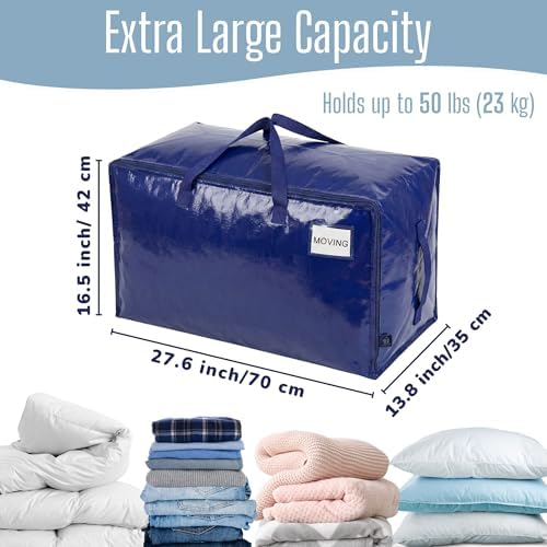 VENO 2 Pack Extra Large Heavy Duty Moving Bags with Wide Opening & Reinforced Handles, Reusable Storage Tote Bags with Strong Zippers for Clothes, College Dorm Essentials & Moving Supplies - Image 4