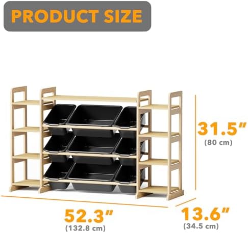 SpaceAid Large Toy Storage Organizer 9 Shelves 9 Bins, Toy Organizers Storage Bookshelf, Kids Bin Shelf Toys Box Bookcase for Bedroom Playroom Organization Room Decor, Neutral Gray - Image 3