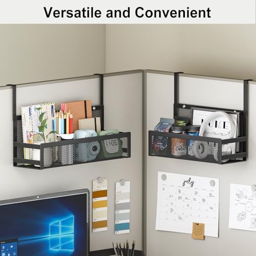 Hanging Bathroom Baskets Fine Mesh Wire Storage Basket Over Cabinet Door Organizer No Drilling Required for Kitchen Bathroom Office, 2 Larges, Black - Image 5