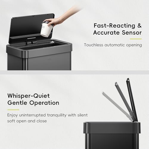 EKO Mirage X 80 Liter / 21.1 Gallons Motion Sensor Trash Can or Recycling Bin, Automatic Large Kitchen Trash Can Touchless, Stainless Steel, Matte Black - Image 4