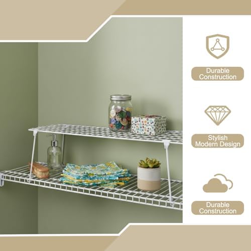 Leinuosen 2 Pack Stackable Wire Shelves 21.5'' x 10.75'' x 7.87'', Stack and Hang Wire Shelves for Closet, Space Saving White Shelf Extender for Closet, Kitchen, Laundry Room, Bathroom, Pantry - Image 5
