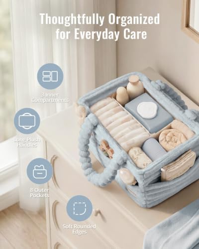 Blissful Diary Flannel Diaper Caddy Organizer & Gift Packaging, Light Blue - Image 4