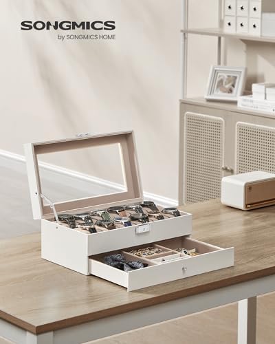 SONGMICS 12-Slot Watch Box, Lockable with Glass Lid, 2 Layers Watch Case - Image 2