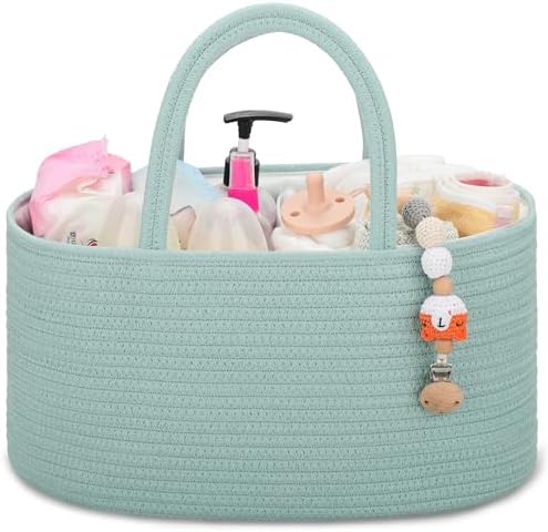 COMSE Baby Diaper Caddy Organizer with Handles, Cotton Rope, Light Green by COMSE